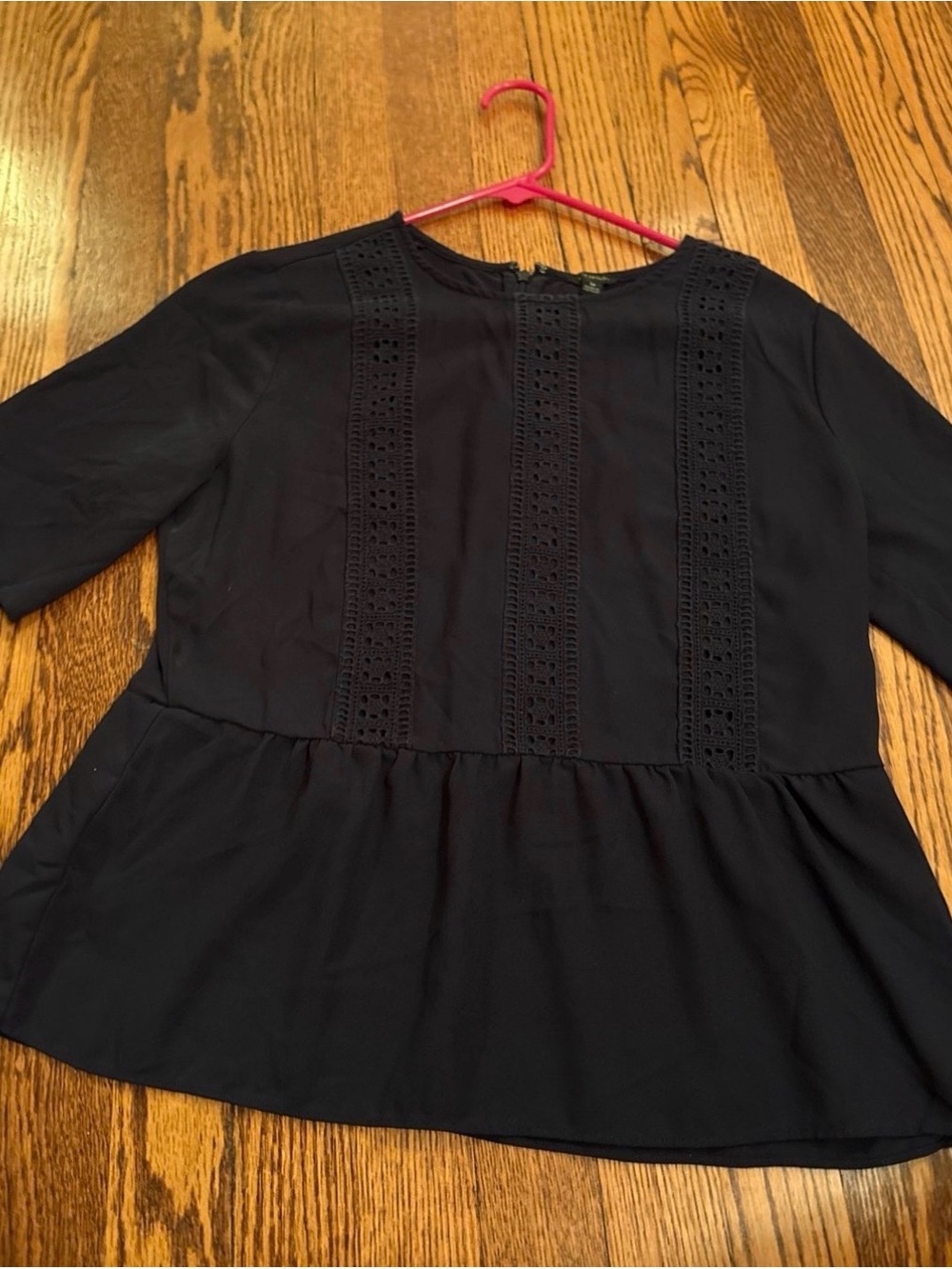 Ann Taylor Black Lace-Trim Peplum Blouse